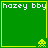 Green square with yellow border containing white text 'hozey bby' and a yellow pixelated alien at bottom-right corner.