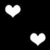 Six white heart shapes arranged in a pattern on black background with one gray square overlay