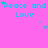 A static image with a bright pink background displaying repeated 'Peace and Love' text in cyan, accompanied by small stars.