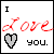 A static pixel art image displays 'I' in black, a red arrow pointing to a gray heart, and 'you.' below.