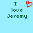 A static pixel art image with light blue background displaying green text and a red heart symbol.