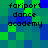 Pixelated text 'farirport dance academy' repeated across a of green and blue squares with varying brightness levels
