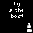 Four black square with white text "Lily is the best" and a small white pixelated icon in the bottom-right corner, each showing a different state of the icon