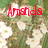 Pixelated image with red text 'Amanda' overlaid on a blurred background of green foliage and white flowers.