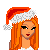 Pixel art buddy icon featuring a female character in Santa-themed attire with text elements, displayed as a contact sheet of four frames showing different poses and expressions.
