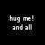 Pixelated text on black background with gray rectangle, reading 'hug me! and all', 'your DREAMS will come', 'truee <3'