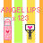 Pixelated icon set with pink 'ANGEL LIPS' text above two static icons: a lipstick tube and a figure holding a heart screen, all on striped background.