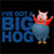 Pixelated image of a cartoon pig in overalls with arms raised, next to large blue text reading "BIG HOG" on a black background.