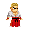 Pixel art character in red pants and white top with black belt, shown in multiple poses including standing, crying, and surrounded by blue water effects.