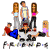 A 50x50 pixel animated contact sheet showing two frames of a Friends-themed buddy icon with cartoon characters and text elements on gray and green backgrounds.