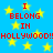 Blue background with yellow stars and red text repeating 'I BELONG IN HOLLYWOOD!!' in pixelated font.
