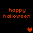 Pixelated orange text 'happy halloween' appears in four quadrants above pixel hearts on a black background, with one heart changing color from bright red to brown.