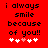 Red background with black pixelated text reading "i always smile because of you!!" and five white hearts, one pink heart in the center.