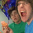 Two people in a pixelated image with one holding a donut, surrounded by text about pink frosted donuts making Anthony jealous.