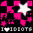 Pixelated icon with pink and black checkered background, white star, and text "I ❤️ IDIOTS" at bottom.