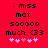 Red background with black text reading "i miss max sooooo much <33" and five pink hearts, where the hearts shift position between frames.