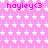 Pink background with white star pattern and repeated 'hayley<3' text in magenta, featuring a gray rectangular overlay on the right side.