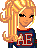 Pixel art contact sheet showing two frames of an animated American Eagle fashion doll icon with blonde hair, blue sweater, and flared jeans.