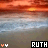 Sunset over water with 'RUTH' text in three variations, two small icons below the name.