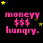 Pixelated text 'moneyy $$$ hungry.' in pink on black background with yellow and green stars, animated star positions across frames.