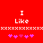 Red background with white text "I Like" above a dotted line and pink hearts below, showing two identical frames.