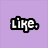Four colored squares with pixelated text: purple 'Like.', green 'bag me', pink 'with a', yellow 'spoon' in white font with black outlines.