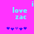 Pixelated cyan text 'love zac' on bright pink background with blue and purple star-like symbols below, two identical frames side-by-side.
