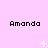 Pixelated text 'Amanda' repeated across a light pink background with animated white sparkles and plus signs.