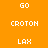 Pixelated text displays 'GO', 'CROTON', and 'LAX' across orange, black, and brown backgrounds in a