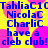 Blue text on yellow background with pink circular shapes, repeating names and 'cleb club!' in a pattern