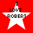 Four identical white star-shaped icons with black text "I LOVE ROBERT" on a solid red background, arranged in a