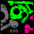 Animated green skull icon with pink accents and 'neon' text, cycling through color variations on a black background.