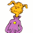 Pixelated character with yellow hair and purple dress on white background, next to green text reading 'OriginalIcons.com' on dark green background.
