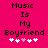 Pixelated text "Music Is My Boyfriend" on bright pink background with five white and pink hearts below.