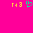 A bright pink background displays two yellow 'te3' text elements and a green pixelated heart symbol.