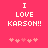 Pixelated text on a pink background with animated heart symbols below the text.
