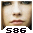 nine identical pixelated face close-ups with a gray banner displaying '586' beneath each, showing subtle variations in mouth shape and eye expression