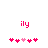 Two identical static images of pink text 'ily' above a of five pixelated hearts on white background