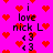 A static image with a bright pink background filled with red pixelated hearts, featuring repeated text elements in black and purple.