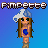 Pixel art contact sheet showing three frames of a female character with long brown hair, blue gem chest, and silver-blue helmet against gradient backgrounds.