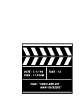 Black-and-white clapperboard icons in various open positions on a gray background, arranged in three of four