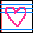 Animated contact sheet of 11 frames showing a pink heart drawing sequence on lined notebook paper with text elements.
