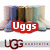 Animated sequence showing UGG boots with changing text overlays: 'Uggs', 'Like', and 'Rock' over the same boot image.