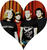 A heart-shaped icon with a broken center, featuring two distinct halves in warm brown and red tones against black and white details.