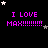 Pixelated text 'I LOVE MAX!!!!!!!!' in purple with varying star arrangements on a black background, animated across frames.