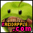 Green apple-shaped character with black eyes and brown mouth, displaying text 'RAGIDAPPLE.COM' in varying color schemes across frames.