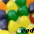 Animated sequence of repeating candy-shaped icons with green, yellow, orange, and dark blue colors displaying the word 'Good' in black text on white and green backgrounds.