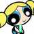 Pixelated cartoon character with yellow pigtails and blue hair streaks, wearing a blue outfit, with green text overlays changing across frames.