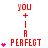 Red text "you + i a perfect" with pink hearts animating in vertical stacks on the left side of white background.