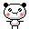 Pixelated cartoon panda with black ears, white face, and red cheeks; left side shows closed eyes with blue tear, right side shows open mouth with blue drool.